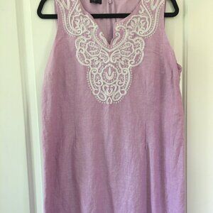 Talbots Lavender with White Embroidery Sleeveless Dress Knee Length 16 Petite